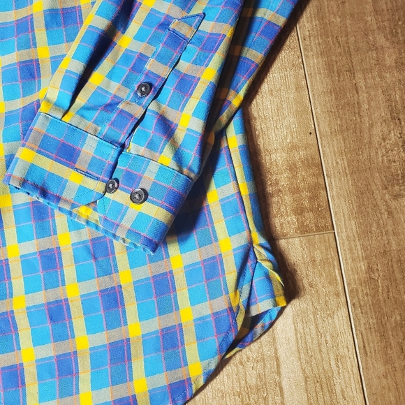 Duluth Trading Company Alaskan Hardgear Midnight Sun Shirt Blue Aster Plaid NWOT - Picture 13 of 16